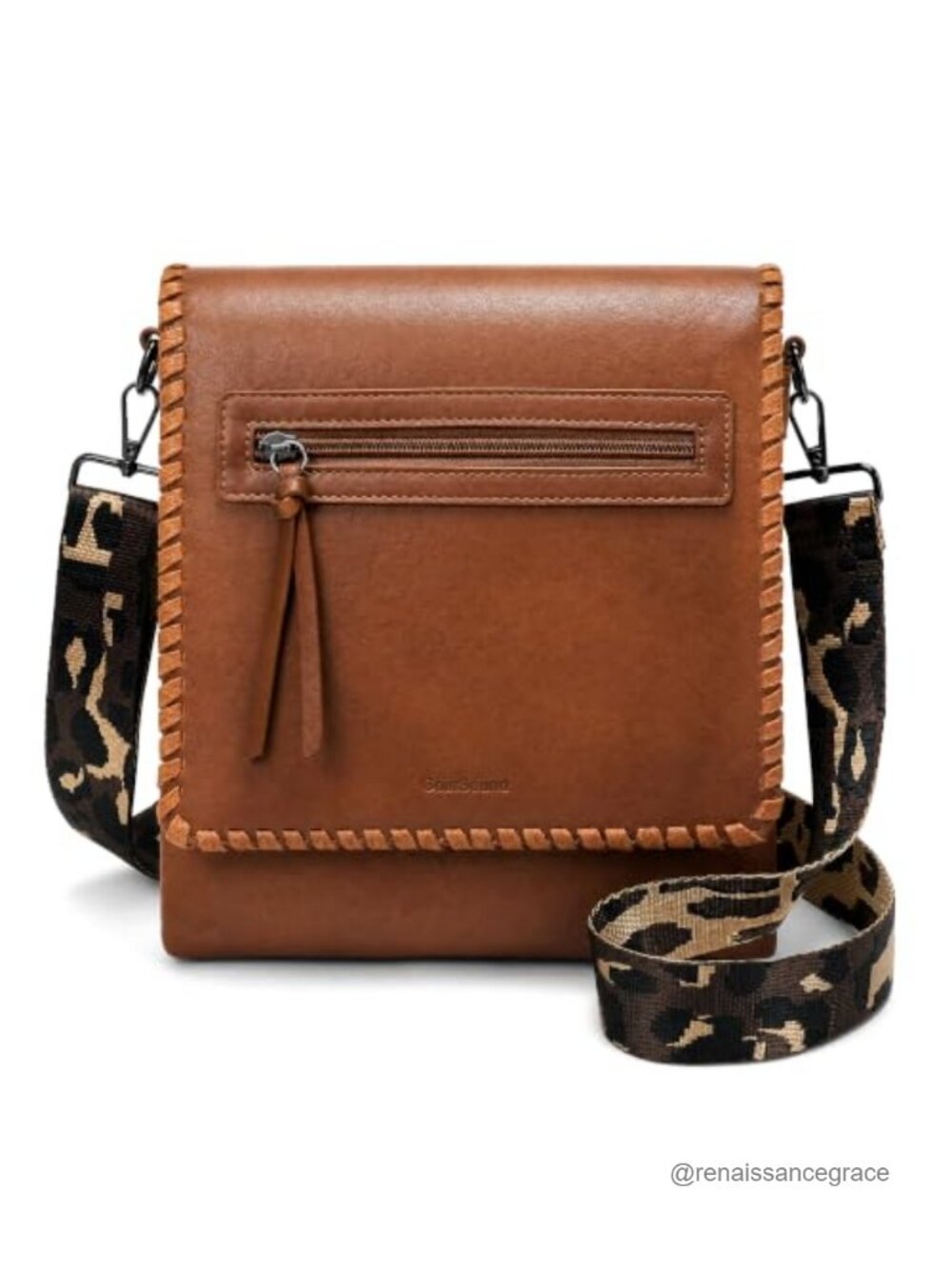 Faux Leather Crossbody Bag Flap Satchel Leopard Strap Travel Purse
